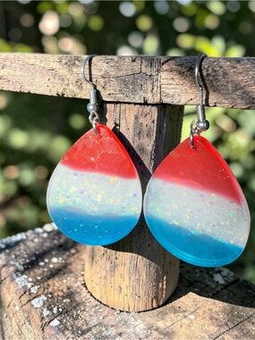 Handmade Patriotic Resin Teardrop Earrings